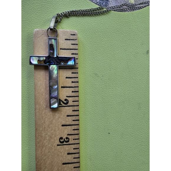 Vintage Cross Pendant Abalone Shell Inlay Mexico Southwestern Boho Festival - Picture 9 of 9